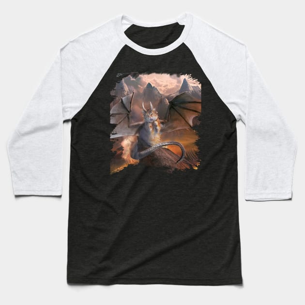 Evil Dragon Kitty Cat Baseball T-Shirt by Random Galaxy